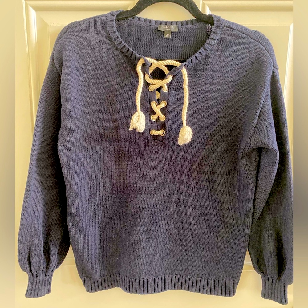 Talbots Petite Lace Up Sweater. Navy. Size Small Petite.